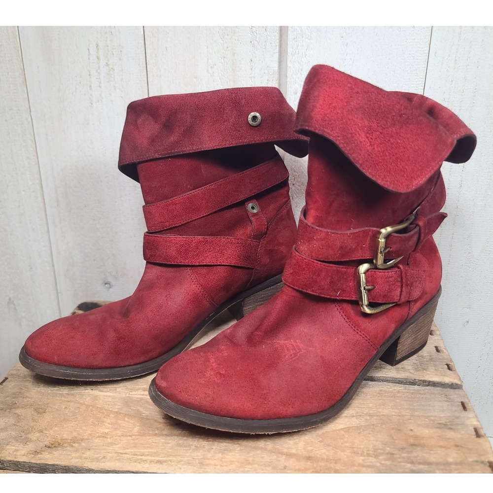 Romantic Western Gothic Rugged Chic Red Suede Moto Boots Women 7 Donald J Pliner